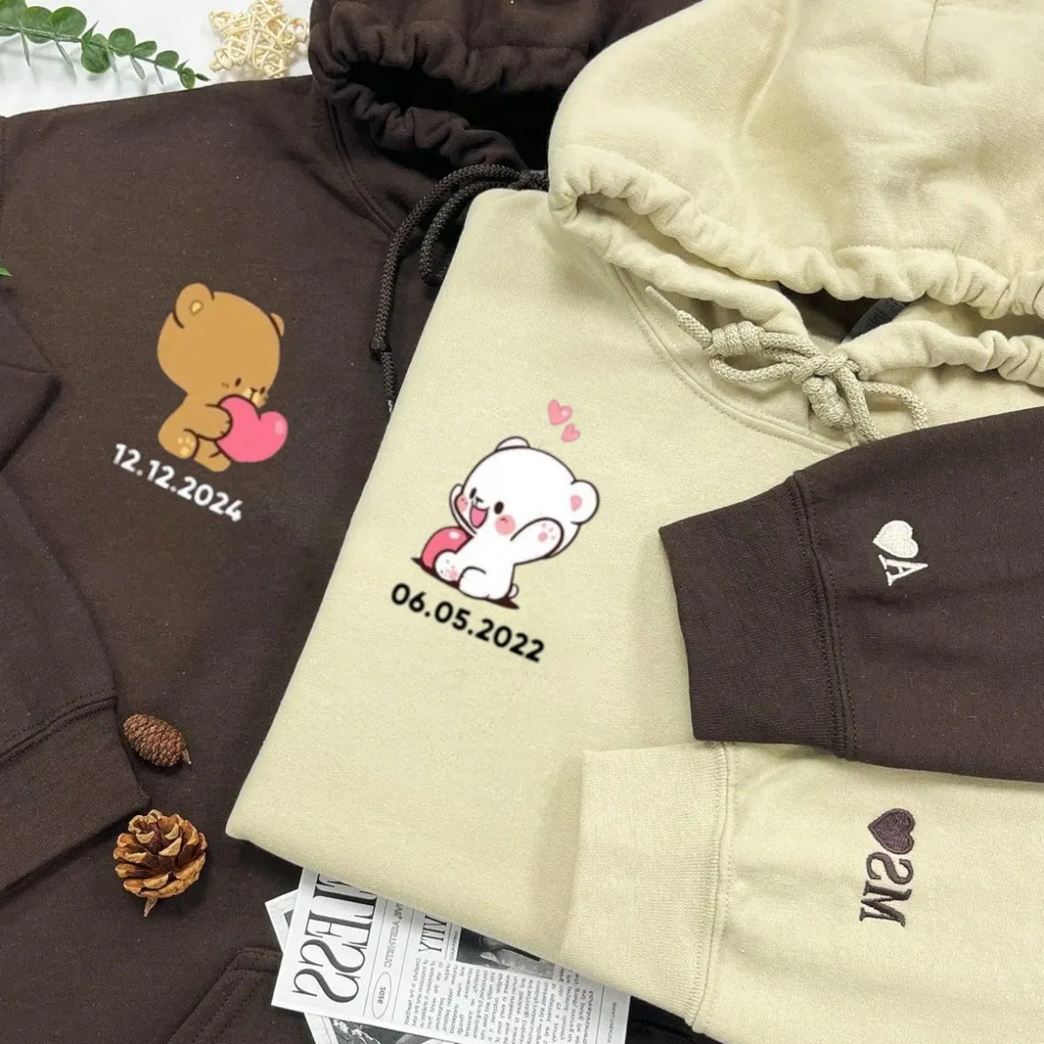 "Custom date Bear couple" Matching Hoodies - Personalized Matching Hoodies For Couples