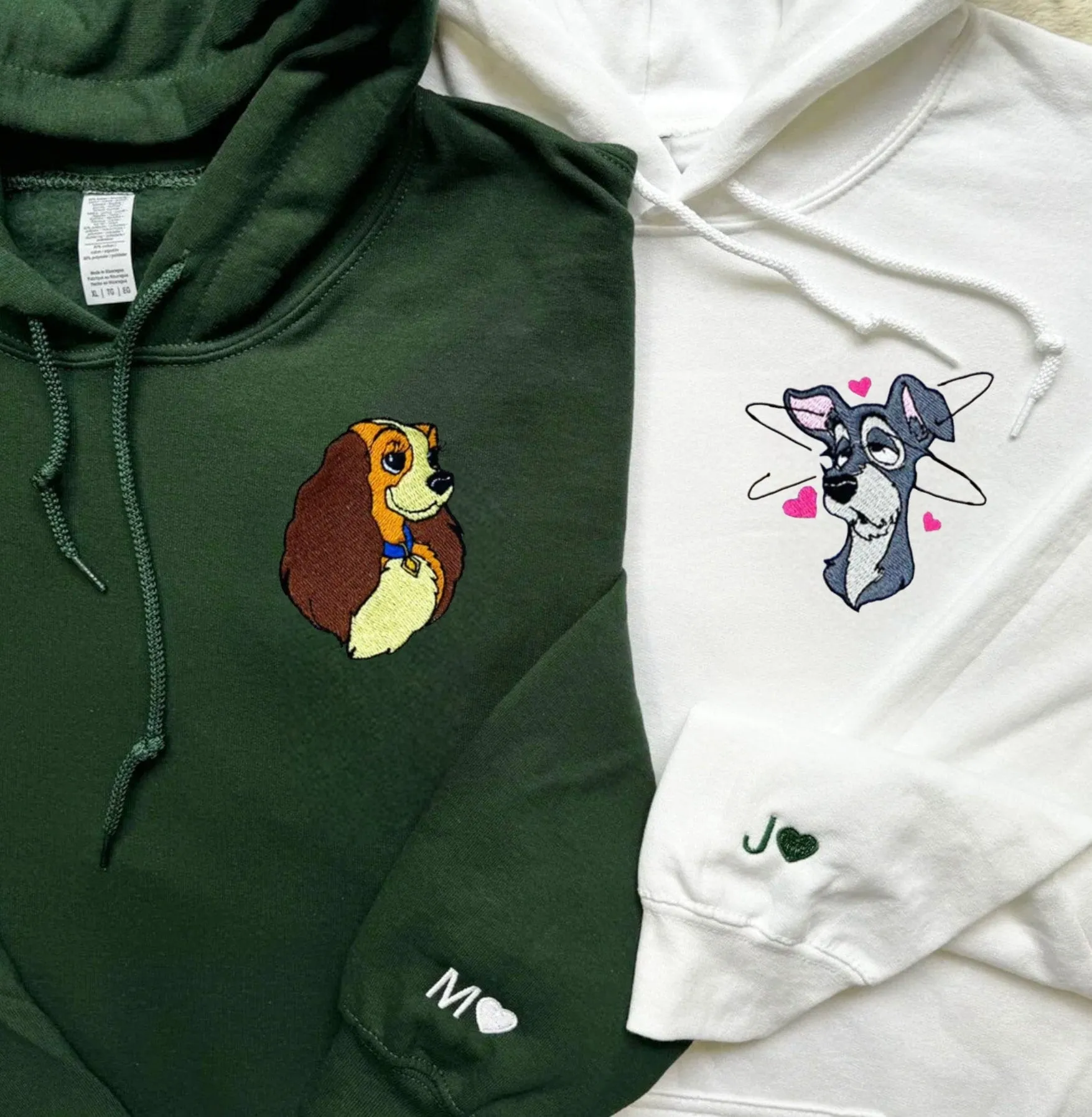 "Dog Characters Couple" Couple Sweatshirts - Custom Embroidered Matching Hoodies For Couples