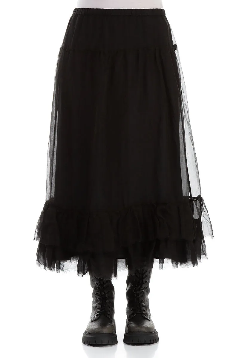 Ruffled Black Silk Chiffon Skirt