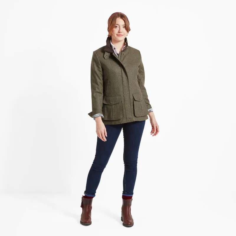 Schoffel Ladies Lilymere Tweed Jacket - Loden Green Herringbone Tweed