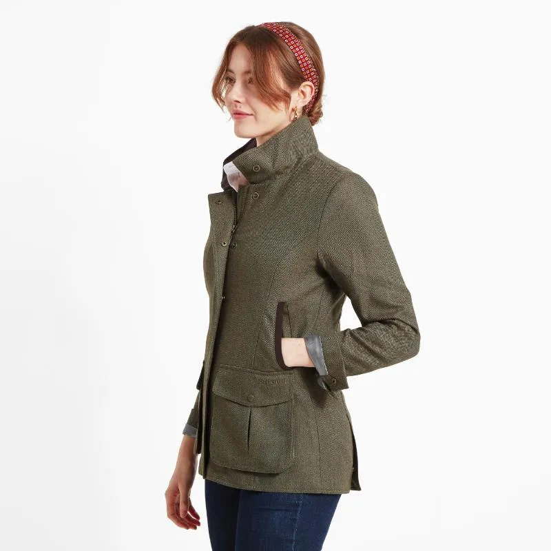 Schoffel Ladies Lilymere Tweed Jacket - Loden Green Herringbone Tweed