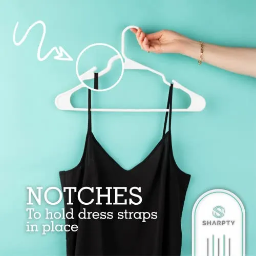 Sharpty Plastic Hangers Clothes Hangers for Clothing, Closet, Coats & Shirts - Notched, Durable, Thick, Tough & Space Saving - for Everyday Standard Use, Room Essentials & Basics - 35 Pack - White