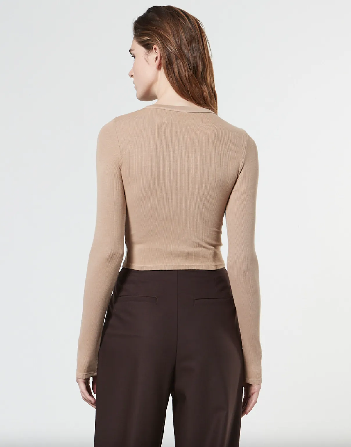 Silk Rib Cropped L/S Crew - Parchment