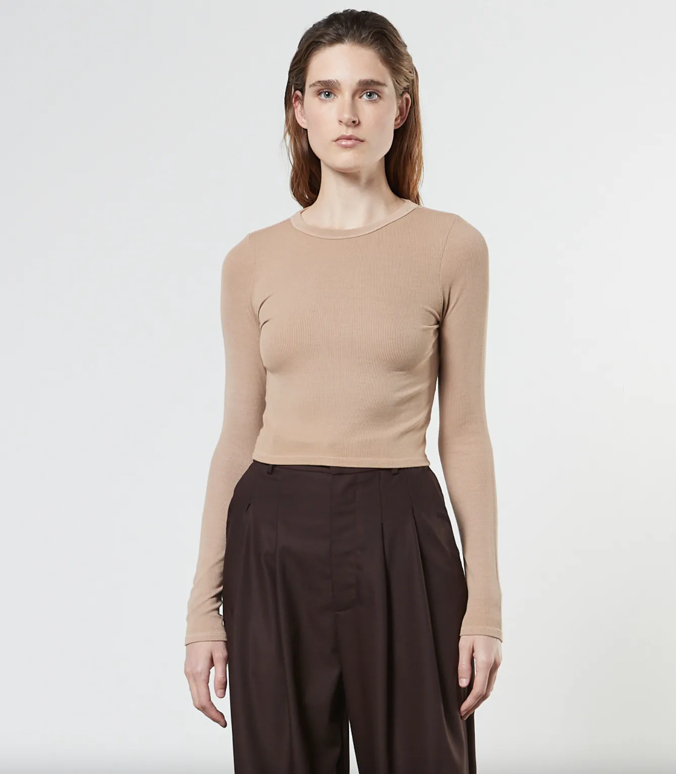 Silk Rib Cropped L/S Crew - Parchment