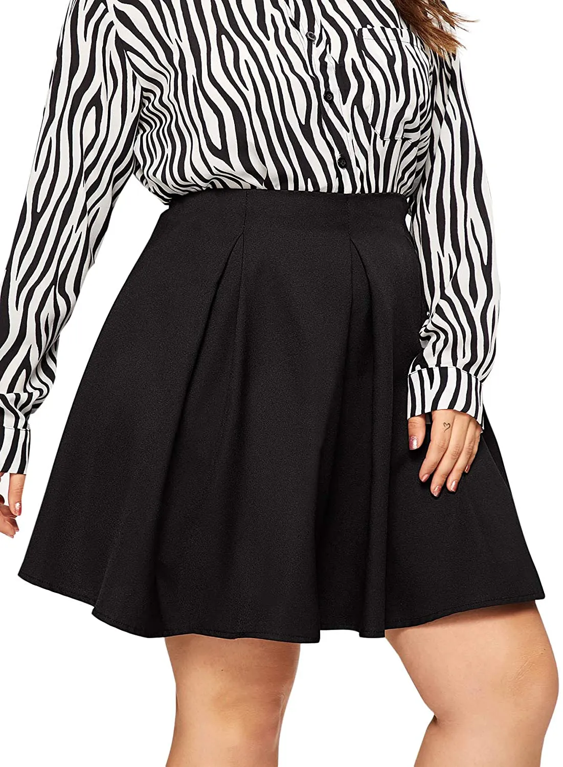 SOLY HUX Women's Plus Size Elastic Waist Flared Casual Mini Skater Skirt