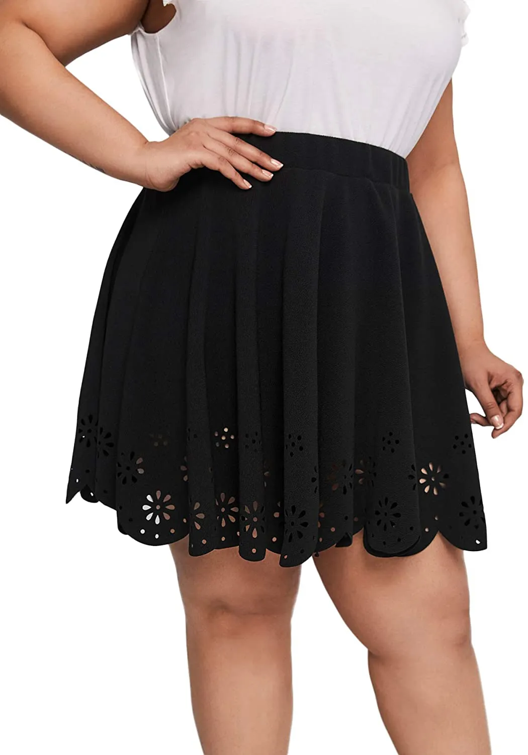 SOLY HUX Women's Plus Size Elastic Waist Flared Casual Mini Skater Skirt