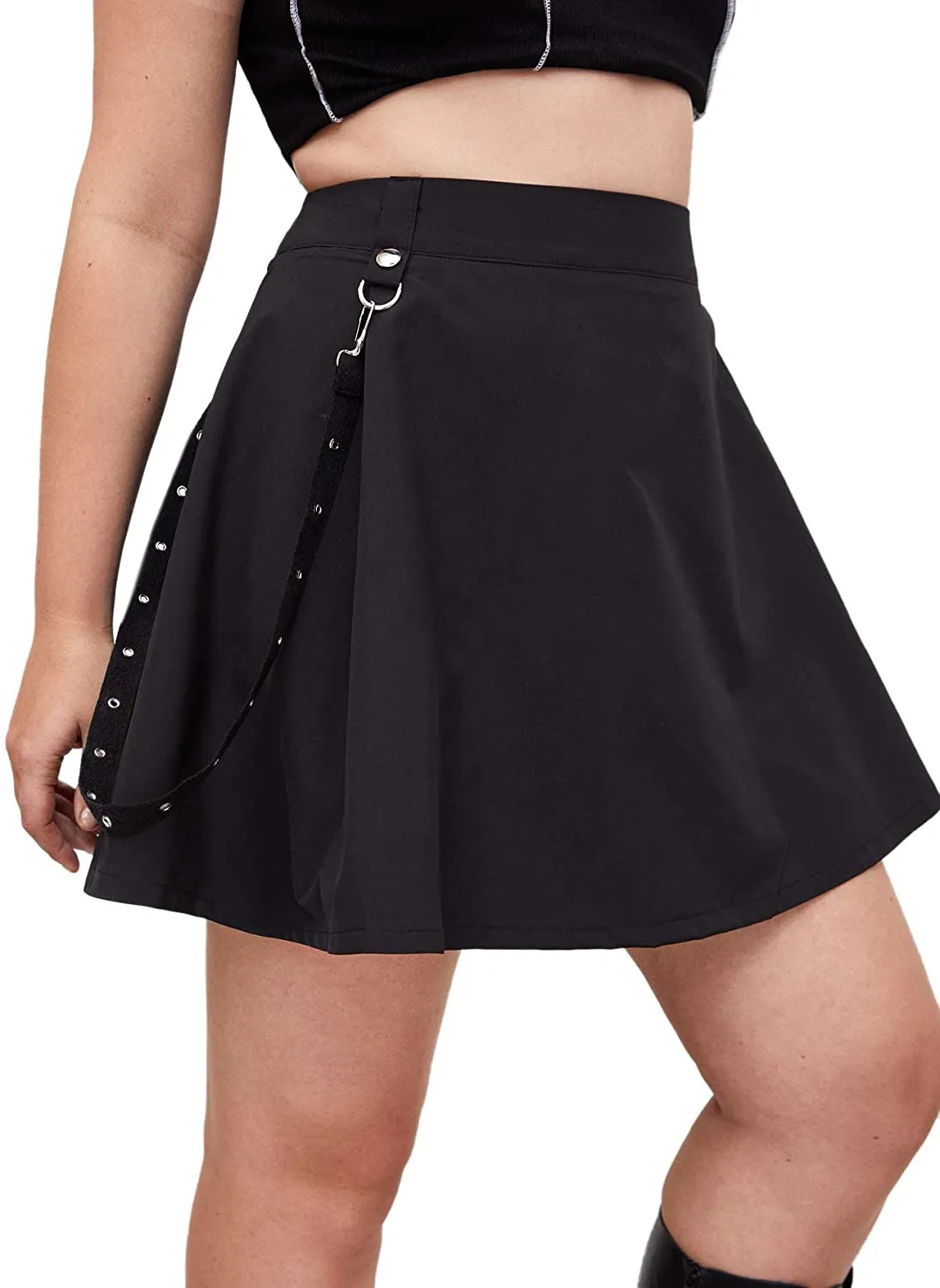 SOLY HUX Women's Plus Size Elastic Waist Flared Casual Mini Skater Skirt