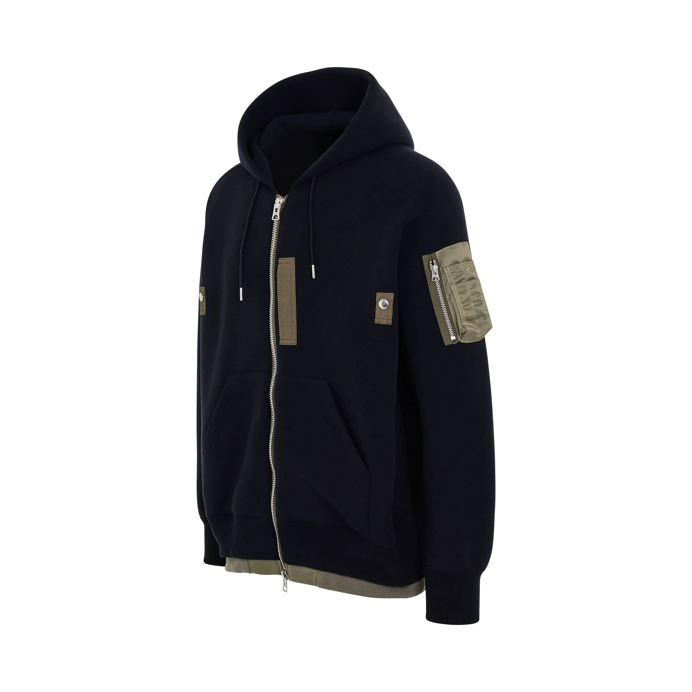 Sponge Sweat x Nylon Twill Zip Hoodie in Navy