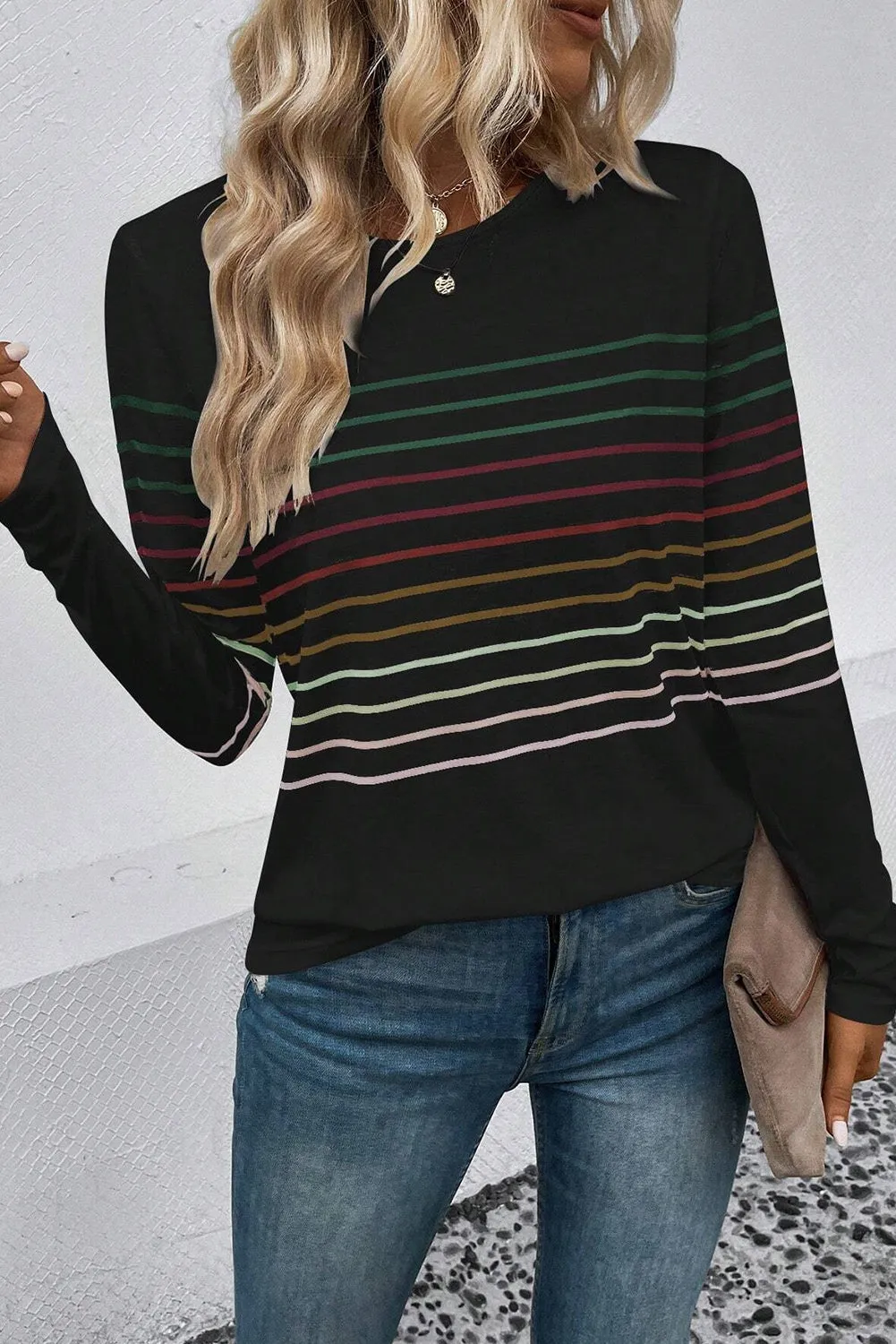 Stripe Long Sleeve Crewneck Top