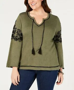 Style & Co Plus Size Embroidered Peasant Sweater, Size 3X