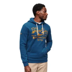 Superdry Mens 34th Street Script Hoodie Pilot Mid Blue