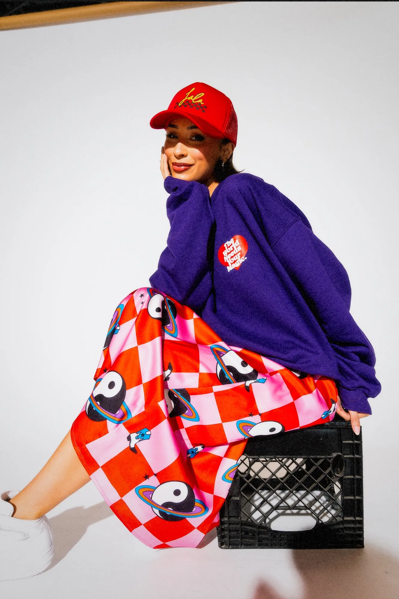 The World Needs Your Magic Heart Puff Print Pullover in Grape Soda