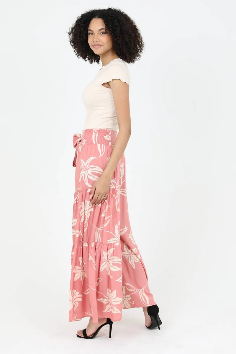 Tropical Wide Leg Pants with Tie Waist, triple tier flowy and classic