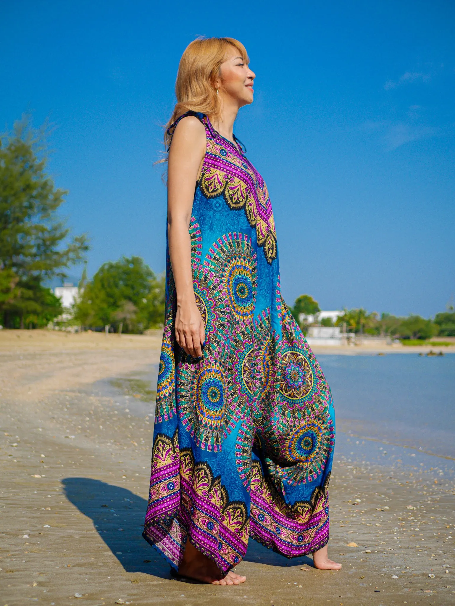 Turquoise Pink Mandala Boho Jumpsuit