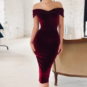 VenusFox Off the shoulder Sexy Slash Velvet Dresses