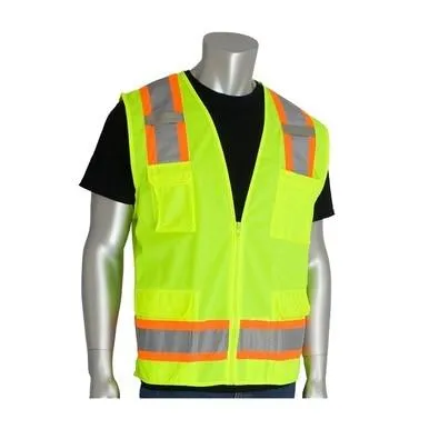 Vest, PIP Solid Front/ Mesh Back Yellow Surveyor