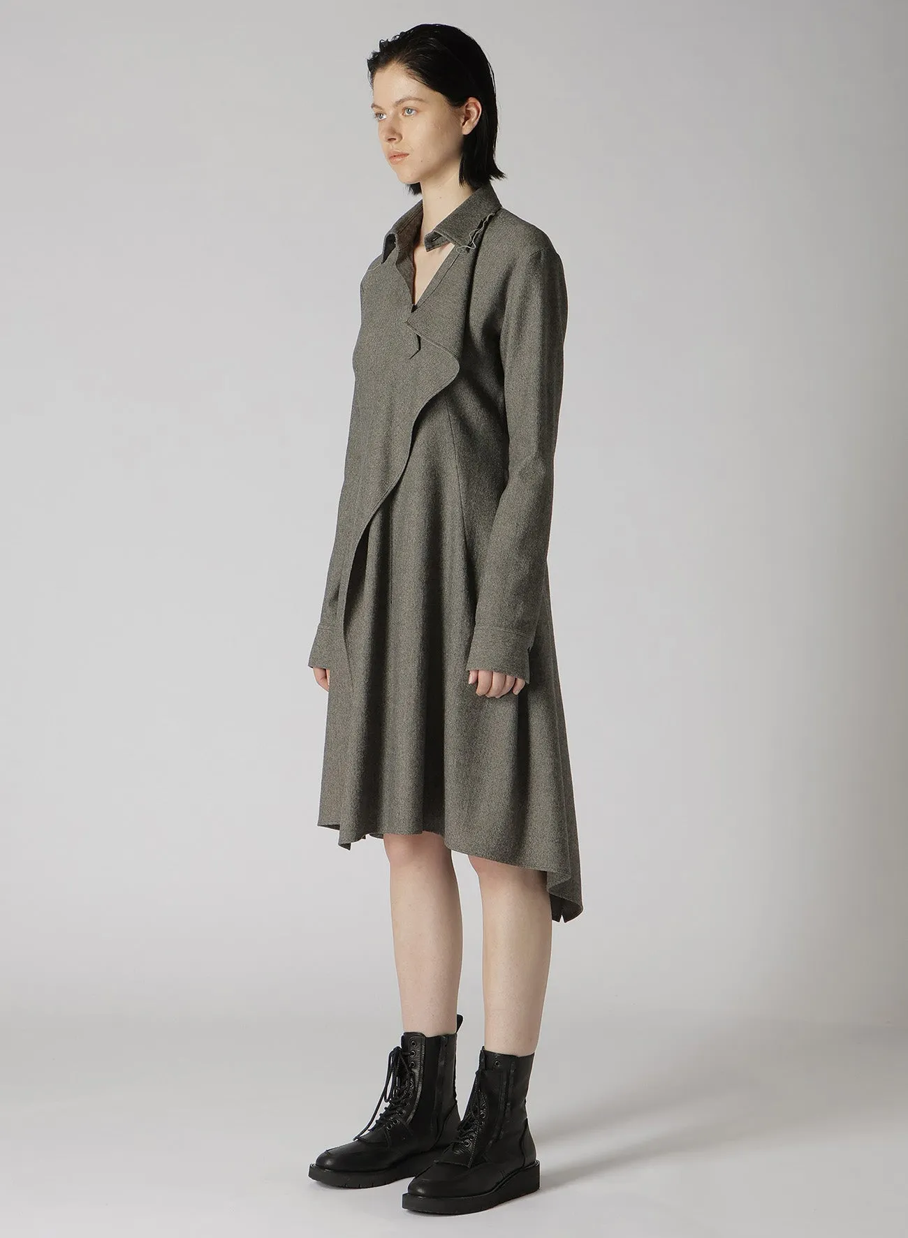 W/ MINI HERRINGBONE DRAPE SHIRT DRESS