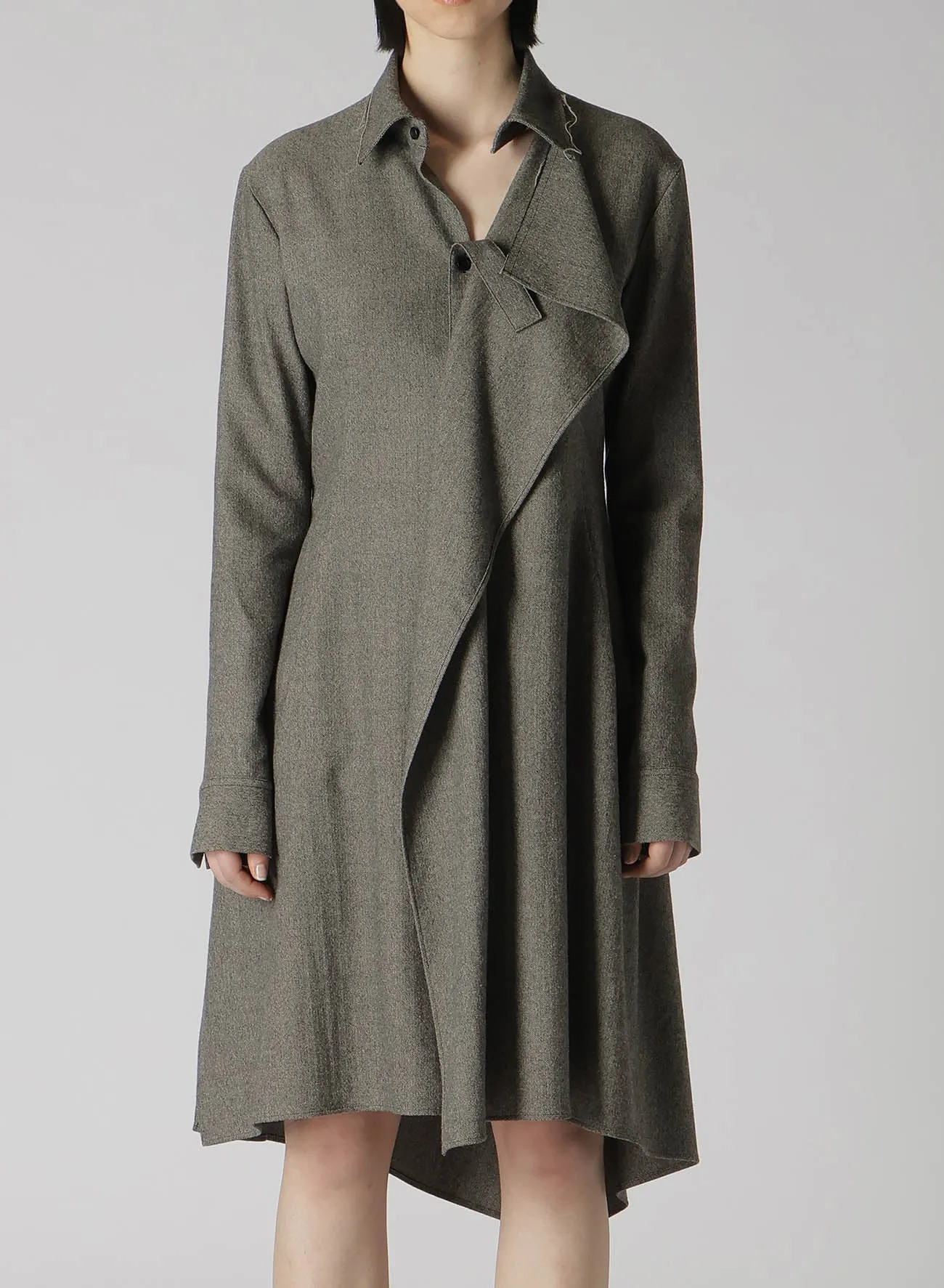 W/ MINI HERRINGBONE DRAPE SHIRT DRESS