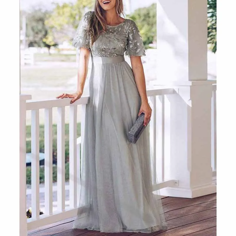 Women's A-Line Empire Waist Embroidery Evening Prom Dress