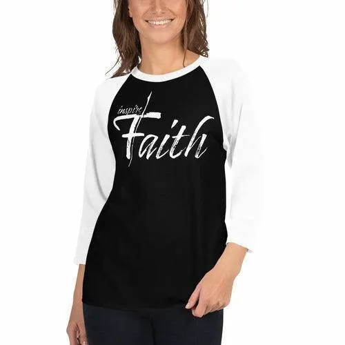 Womens Raglan Tee,  Inspire Faith Graphic Pullover Baseball Shirt