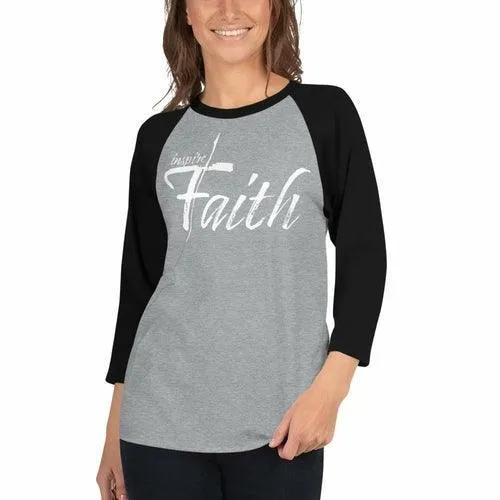 Womens Raglan Tee,  Inspire Faith Graphic Pullover Baseball Shirt